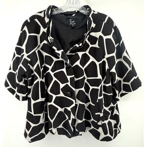 Beni Vie Womens Black White Giraffe Print Short Sleeve Button Front Jacket M